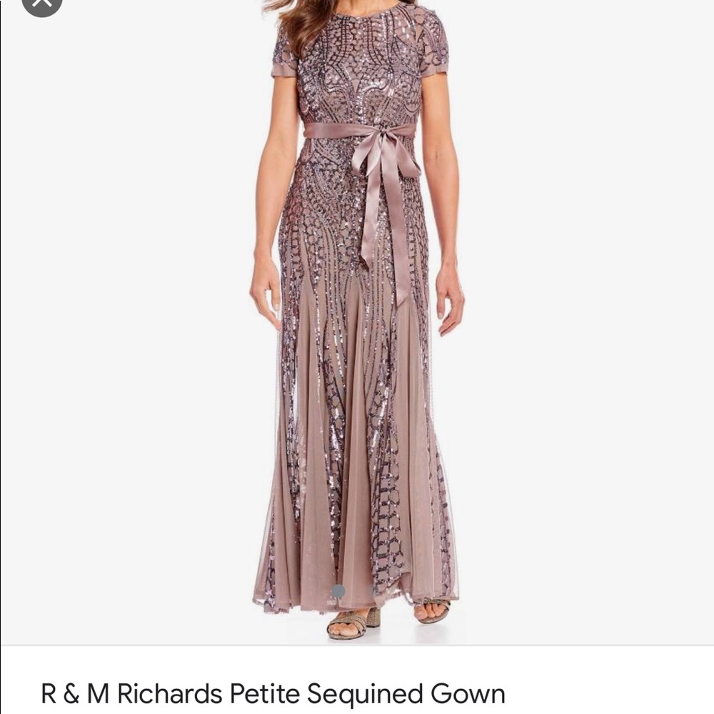 R&m Richards mocha sequin evening gown